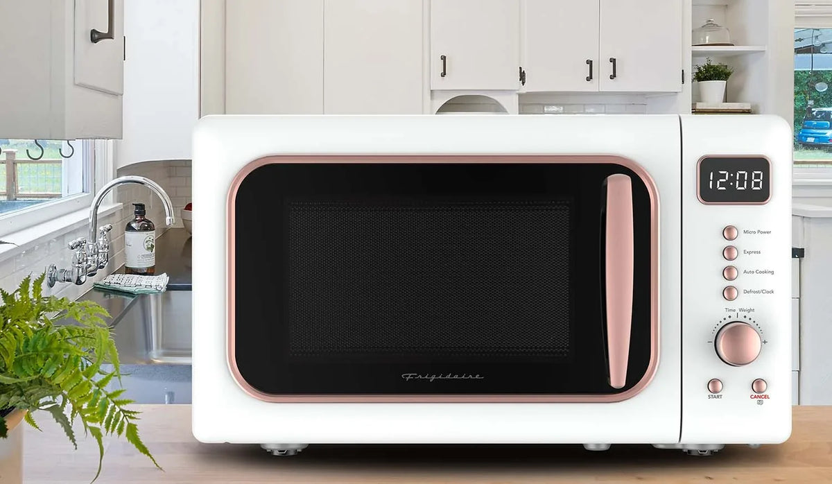 2026 NewFrigidaire 0.7 Cu. Ft. Retro Countertop Microwave Oven, Black and Gold