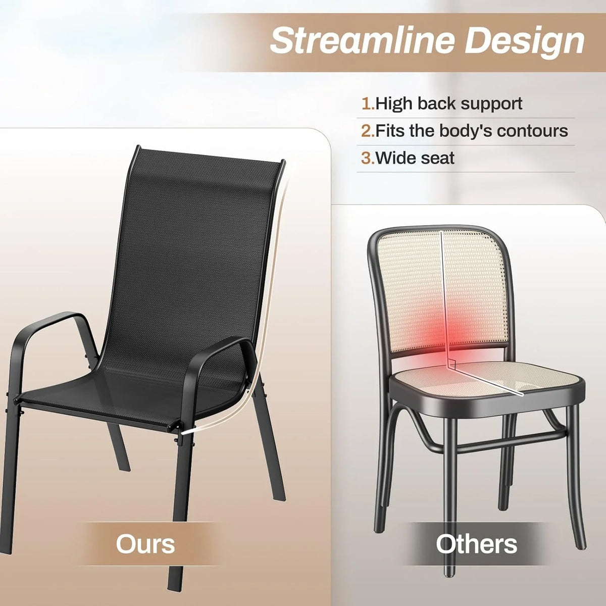 2026 NewPirecart Set of 4 Patio Dining Chairs, Textilene Outdoor Stacking Chairs for Poolside, Backyard, Garden