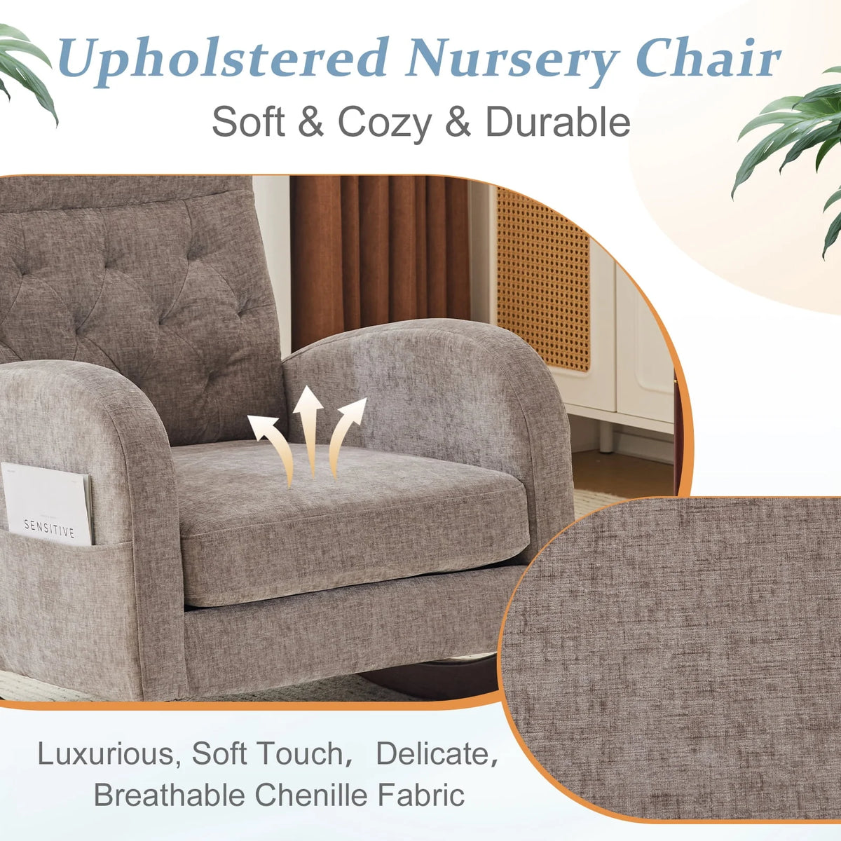 2026 NewKtaxon Rocking Accent Chair Glider Reading Chair Comfy Teddy Velvet Upholstered Single Sofa Rocker for Living Room, Nursery, Bedroom Beige
