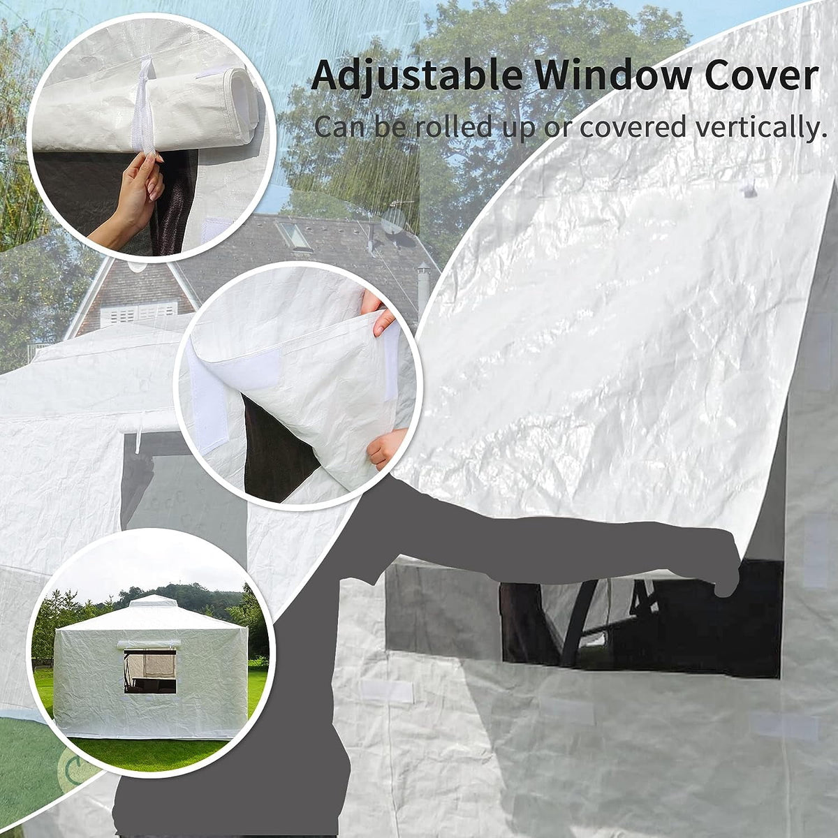 Domi 12 x 20ft Gazebo Winter Cover, Double Roof Universal Enclosure with Sidewalls & Mesh Windows, Waterproof for Hardtop Gazebos, White