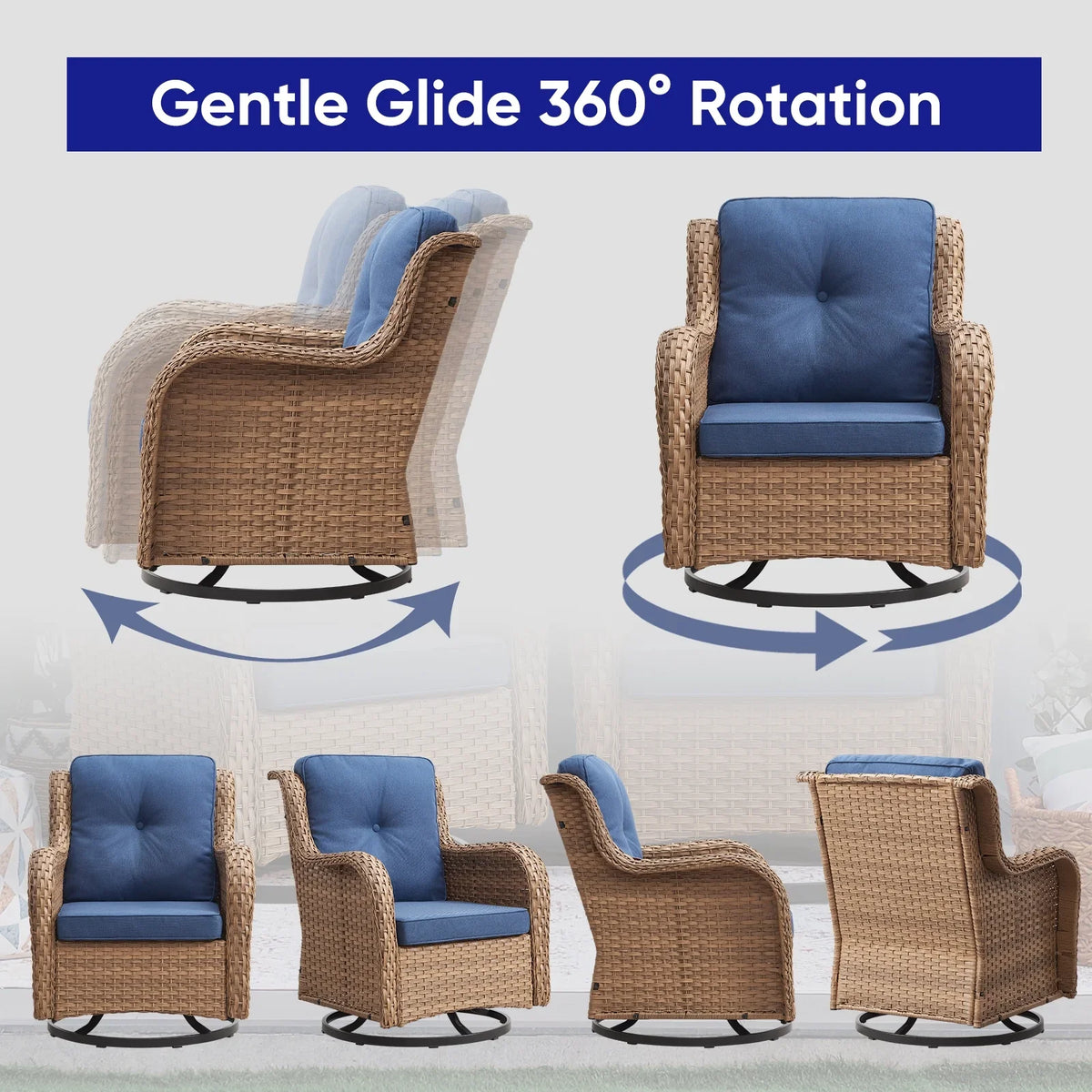 2026 NewPOCASSY 3 Piece Patio Set Outdoor Wicker Glider Rocking and Swivel Chairs with Cushions
