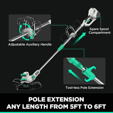 Litheli 40V Cordless String Trimmer, 13" Battery Powered Grass Trimmer & Wheeled Edger, Automatic Line Feed, 2.0Ah Battery and Charger, for Grass Trimming/Edging
