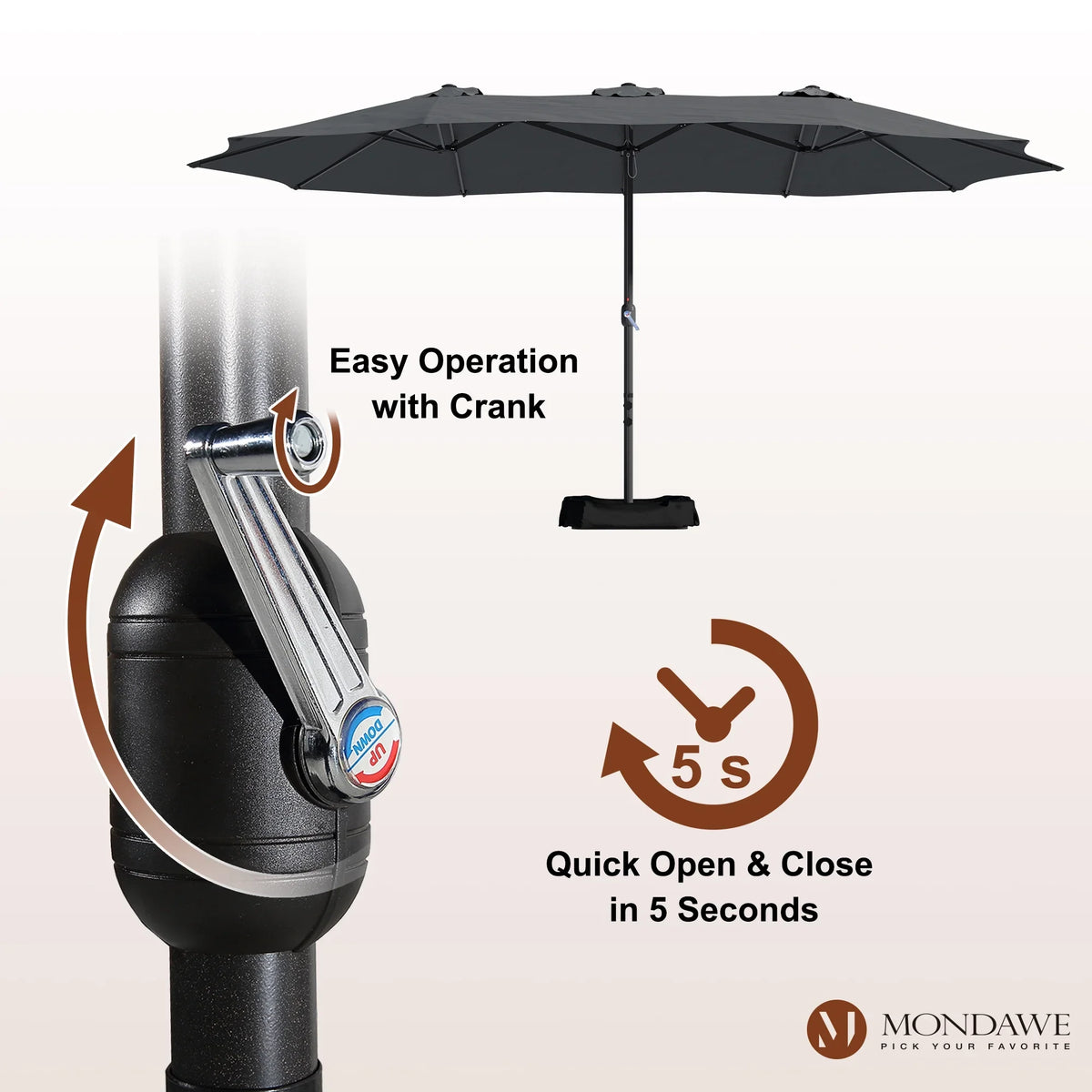 2026 NewMondawe 15ft Patio Umbrella Rectangular Outdoor Market Umbrella with Base and LED Lights Beige
