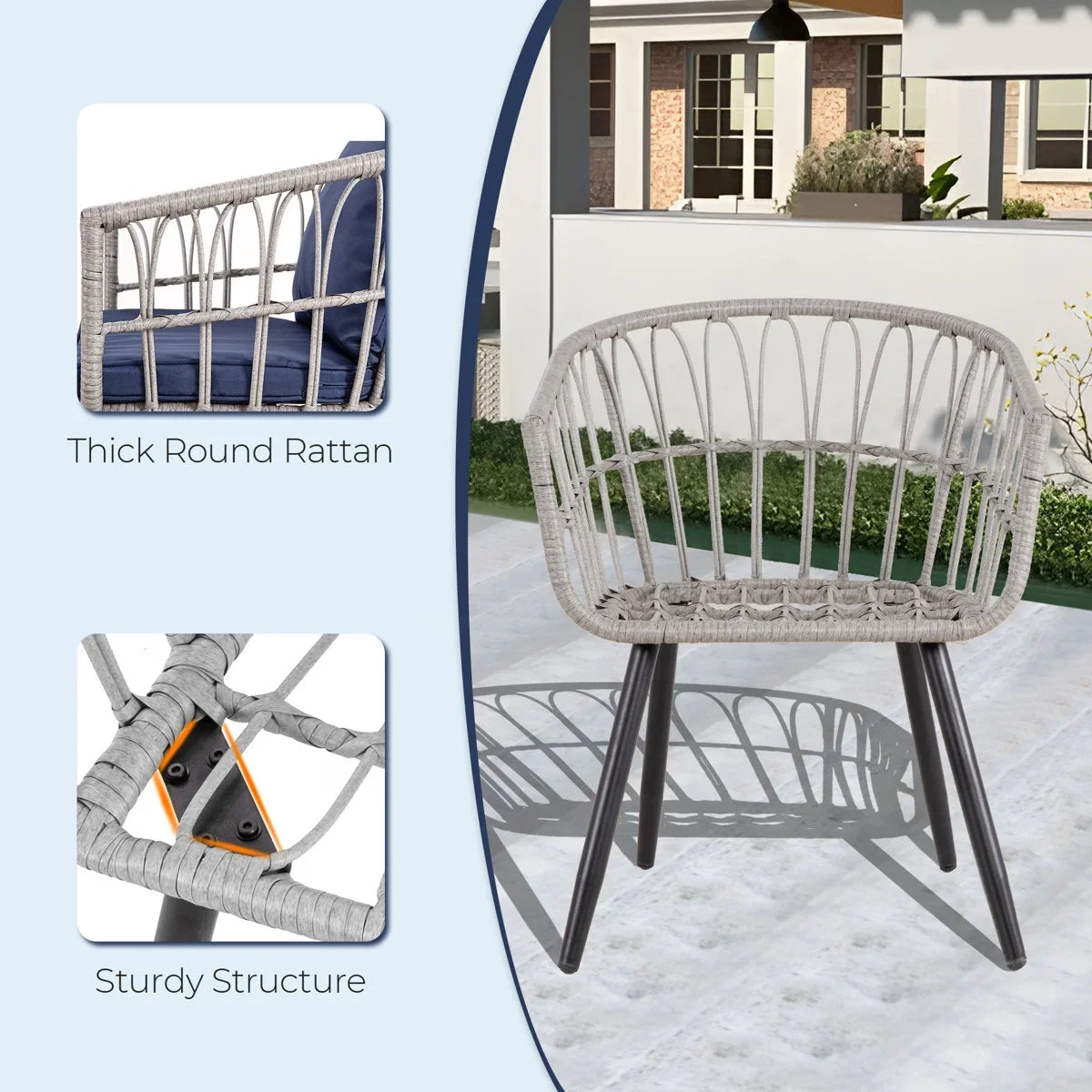 2026 NewAinfox 3-Piece Steel Outdoor Bistro Sets with Metal Chairs and Glass Top Table, Beige