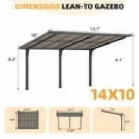 AECOJOY 14'x10' Gazebo, Outdoor Wall Mounted Hardtop Gazebo & Pergola with Aluminum Frame for Patio, Porch and Backyard in Black
