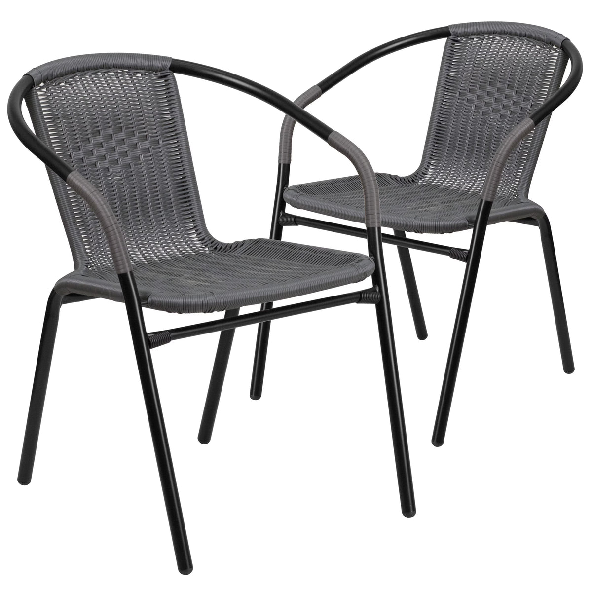 2026 NewEmma + Oliver Indoor/Outdoor Stacking Rattan Restaurant Patio Chairs, Set of 2, Gray
