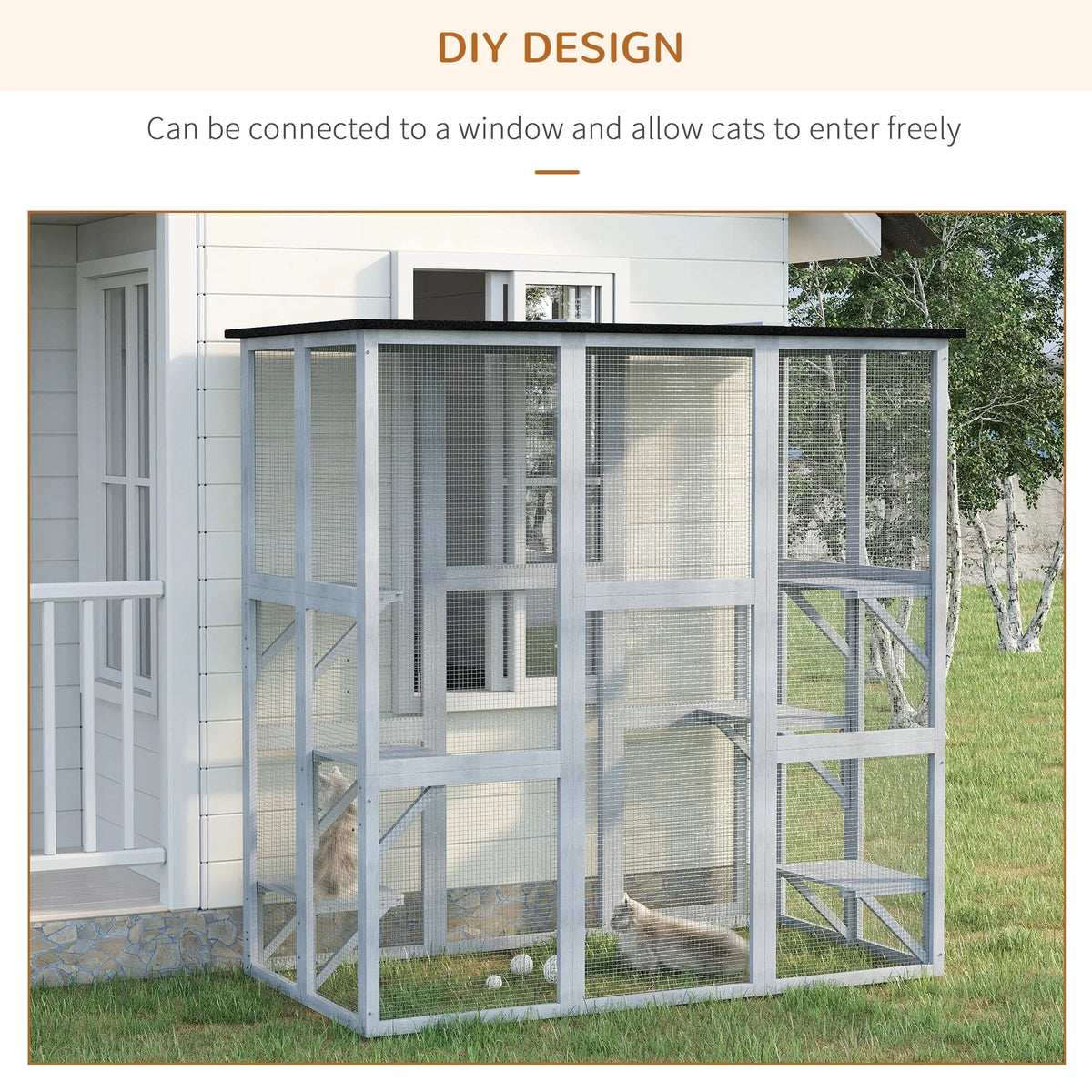 2026 NewPawHut Wooden Catio Enclosure with Weather Protection, 6 Platforms, Outdoor, Large, 71" x 38.5" x 71"