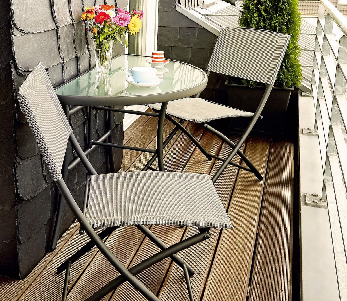 Sunmate Casual 3pc Bistro Set Contemporary Style Outdoor Dining Furniture
