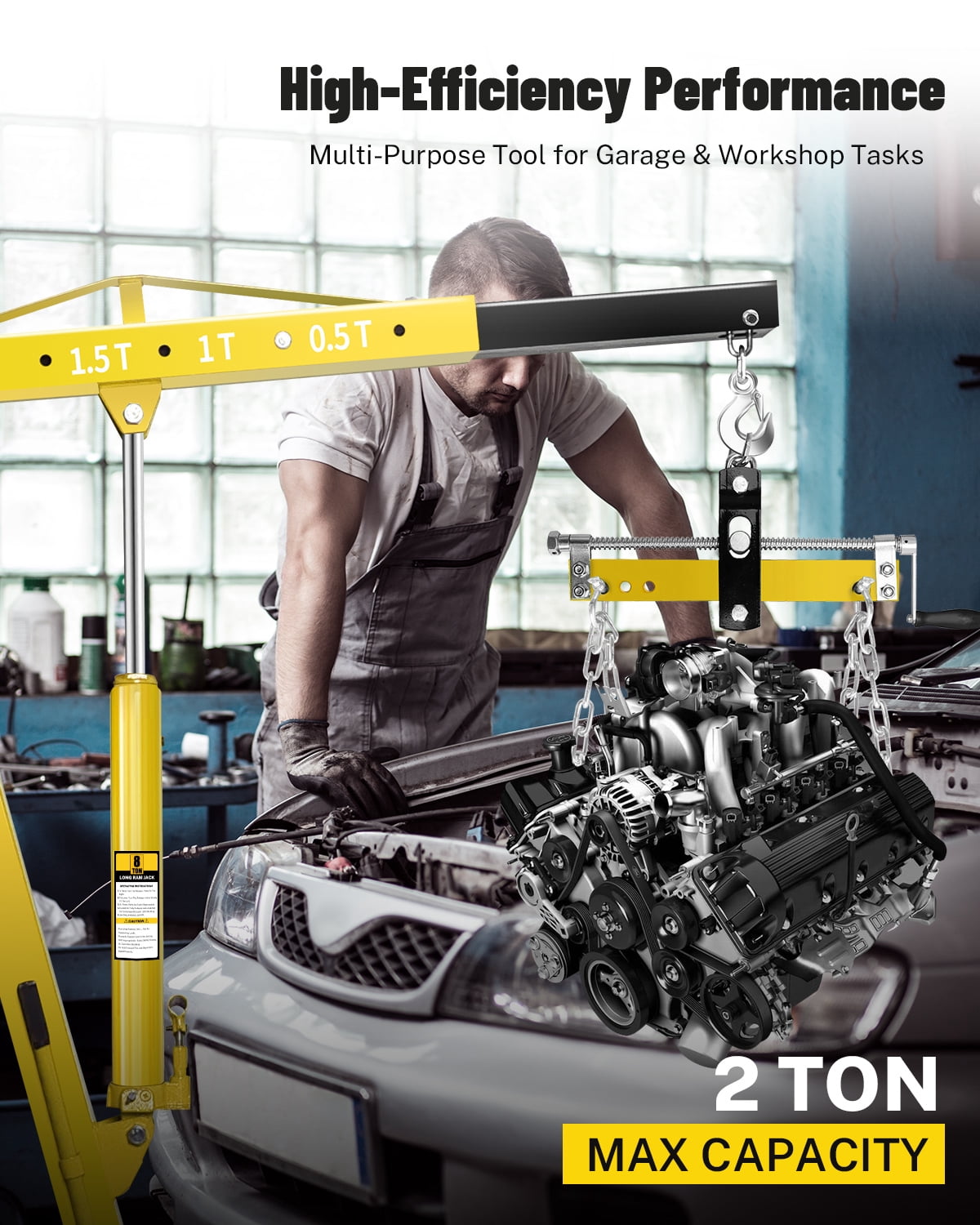 AKDSteel 2 Ton Hydraulic Engine Hoist Crane With Lever, Folding Cherry Picker With Telescopic Boom And 6 Locking Casters For Garage And Workshop