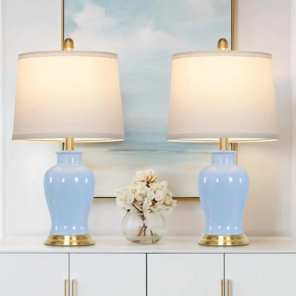 2026 NewModern Ceramic Table Lamps Set of 2, 23" White Ceramic Lamps for Living Room, Rustic Farmhouse Bedside Lamp with Ginger Jar Design, Elegant Bedroom Lamp for Nightstand Desk Side End Table Home Decor