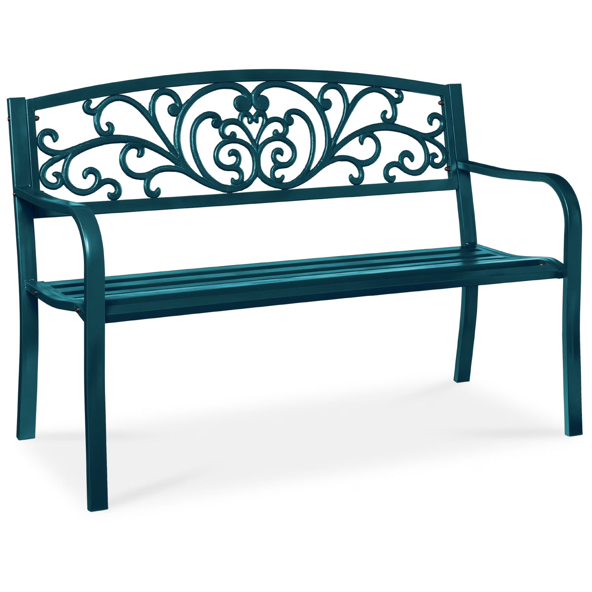 2026 NewBest Choice Products Outdoor Steel Bench Garden Patio Porch Furniture w/ Floral Design Backrest - Black
