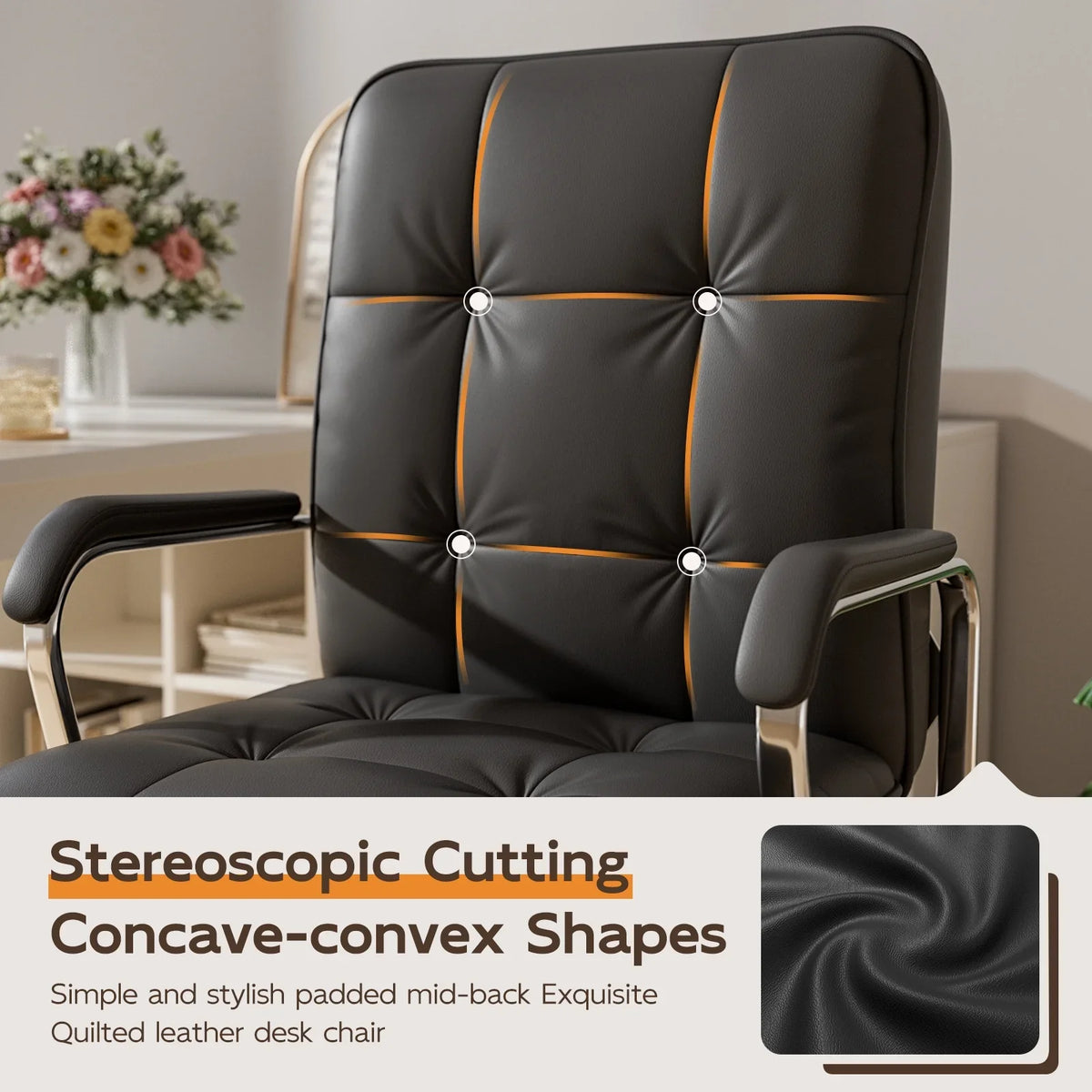 2026 NewSolfway White Office Chair, Swivel Leather Computer Desk Chair with Wheels and Padded Arms, Executive Office Chair for Adults