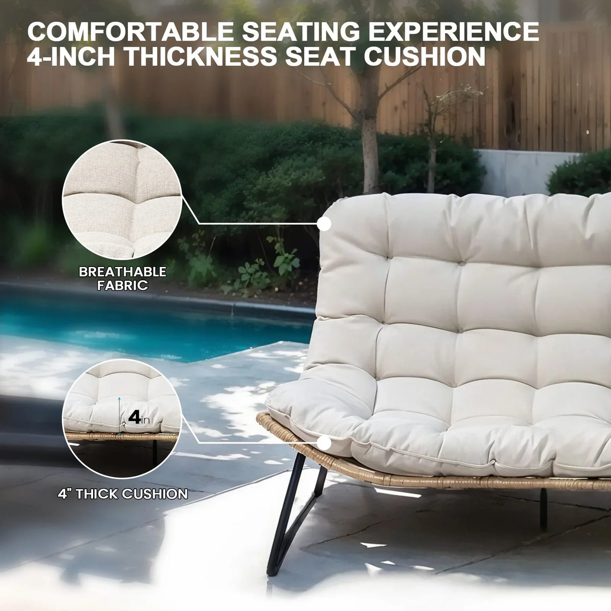 2026 NewCrestlive Products Patio Loveseat, All-Weather Rattan Large Furniture with Soft Cushions, Outdoor Loveseat for Balcony, Poolside, Backyard (Beige)