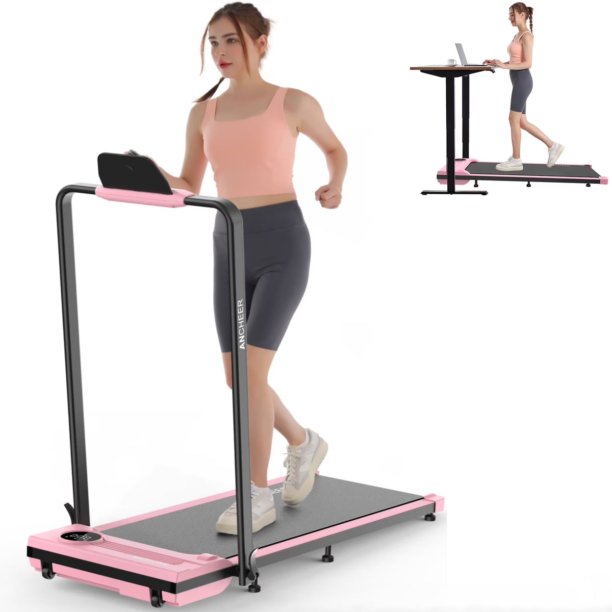 2026 NewANCHEER Portable Folding Walking Pad 300lb, 7.5 MPH Under Desk Treadmill with Remote Control & LED Display,2 in 1 Walking Pad Treadmill for Home/Office/Exercise(Pink)