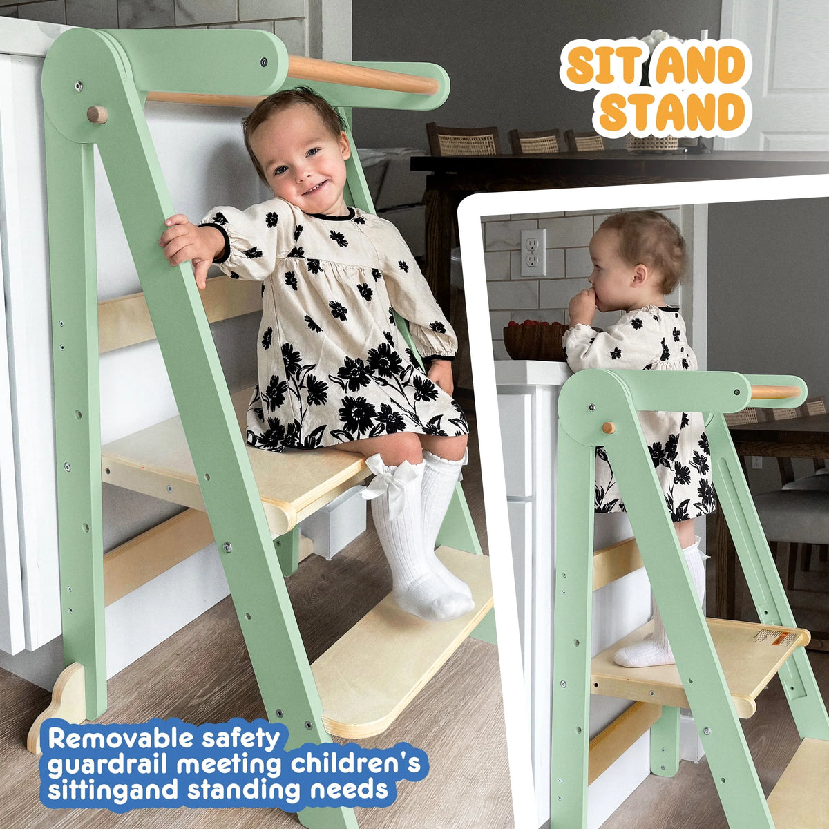 2026 NewHARPPA Foldable Toddler Kitchen Tower, Standing Tower for Kids Age 1.5-6 Years, White