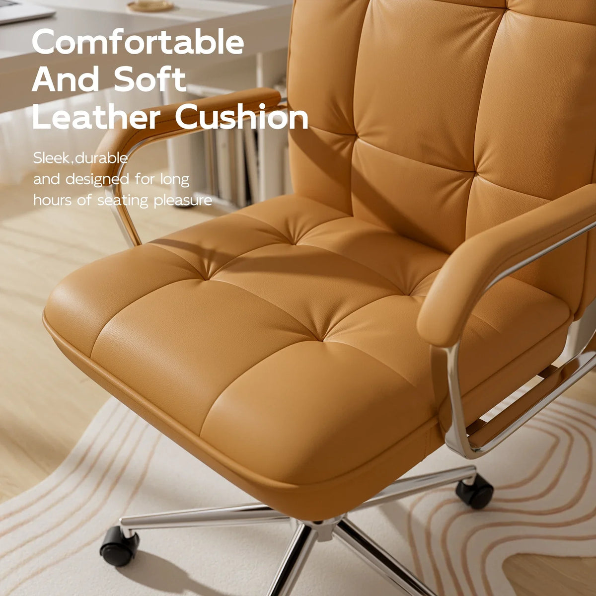 2026 NewSolfway White Office Chair, Swivel Leather Computer Desk Chair with Wheels and Padded Arms, Executive Office Chair for Adults