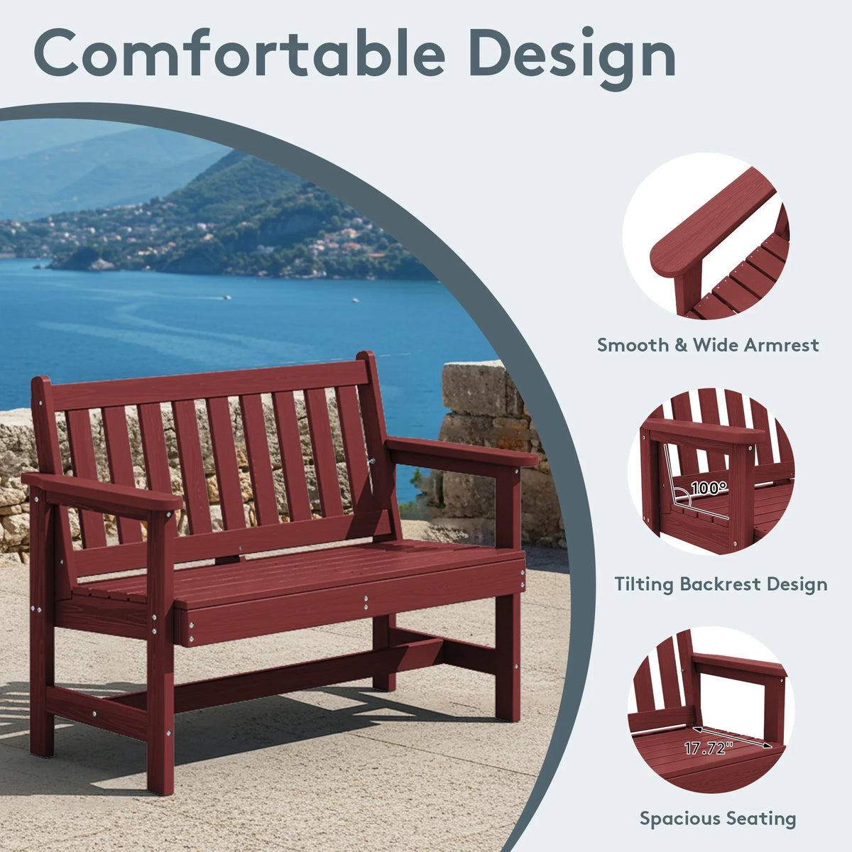 2026 NewSERWALL Outdoor Bench for 2-Person, Weather-Resistant HDPE with Aluminum Reinforcement, Supports 660 lbs, Comfortable Seating for Patio, Garden, and Porch, Black