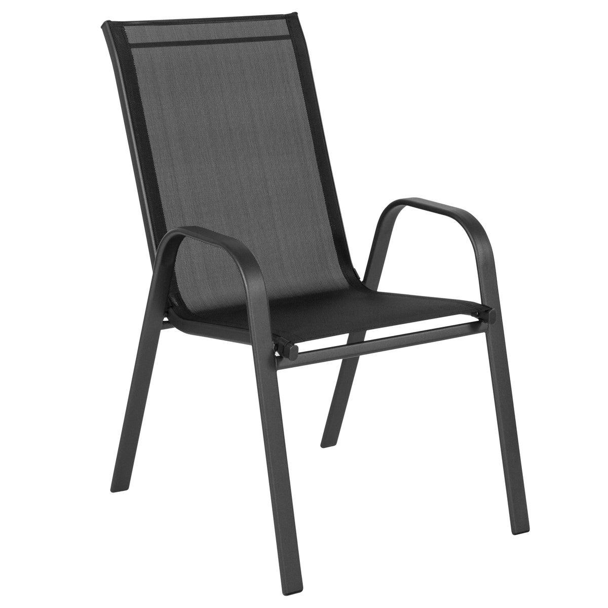 2026 NewBizChair 5 Pack Black Outdoor Stack Chair with Flex Comfort Material and Metal Frame