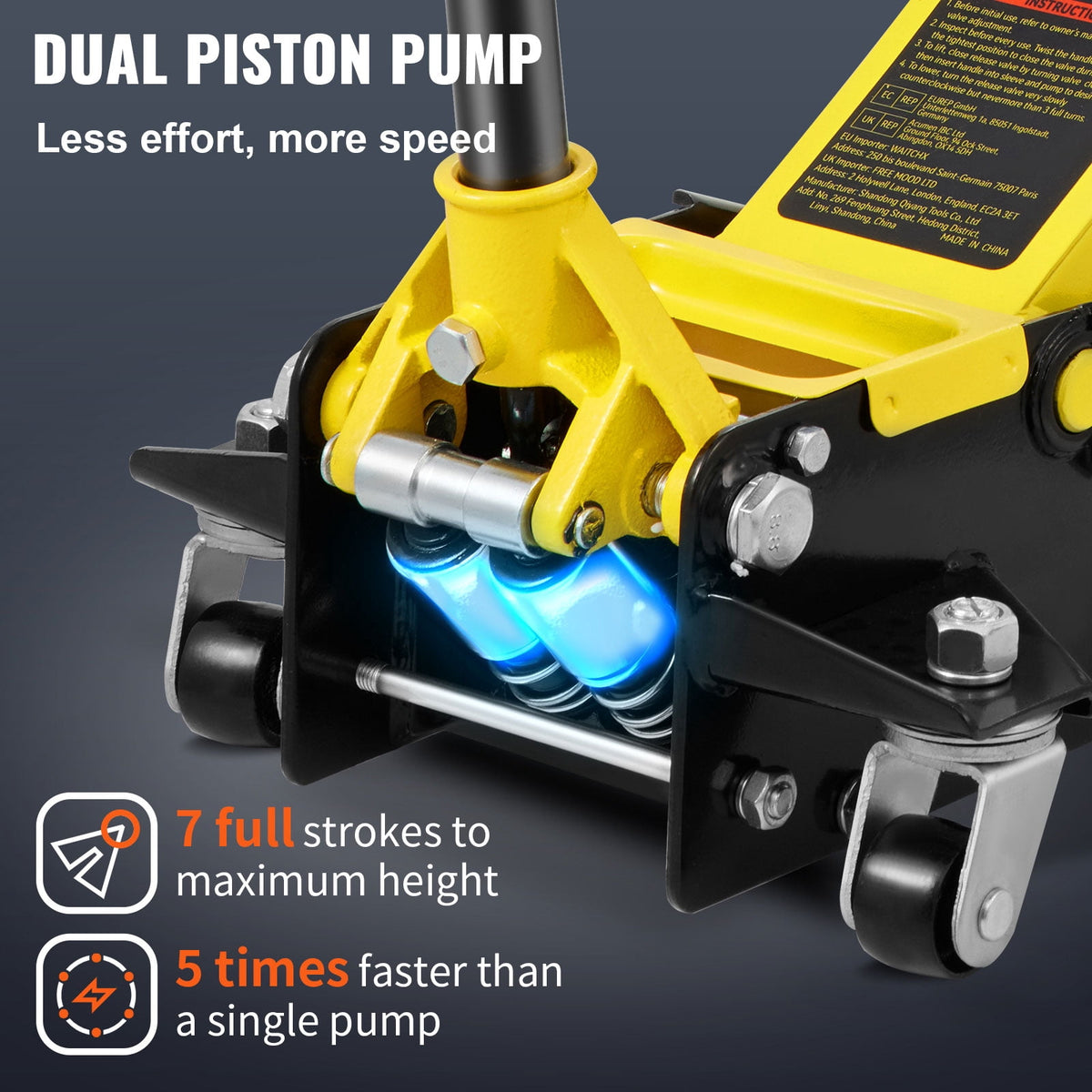 KFFKFF Floor Jack, 2.5 Ton Ground Elevator, Robust Steel Sport Ground Elevator with Twin Pistons Speedy Elevation Pump, Elevation Scope 3.64"-19.49"