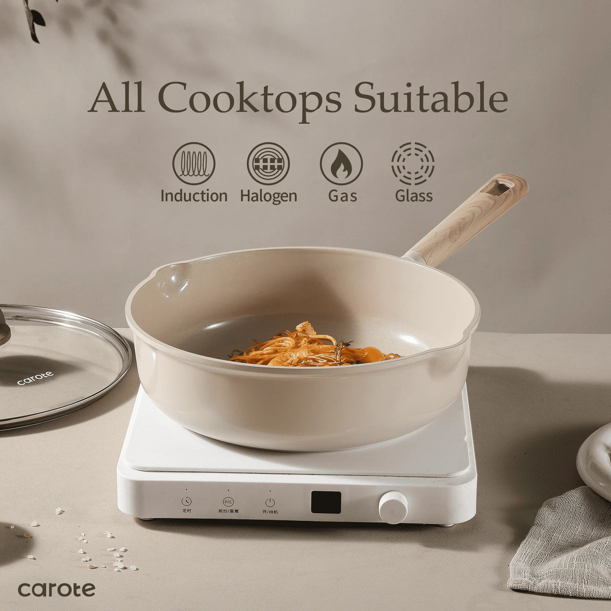 2026 NewCarote Nonstick Pots and Pans Set, 13 Pieces Kitchen Cookware Sets Compatible for All Stoves, White Granite