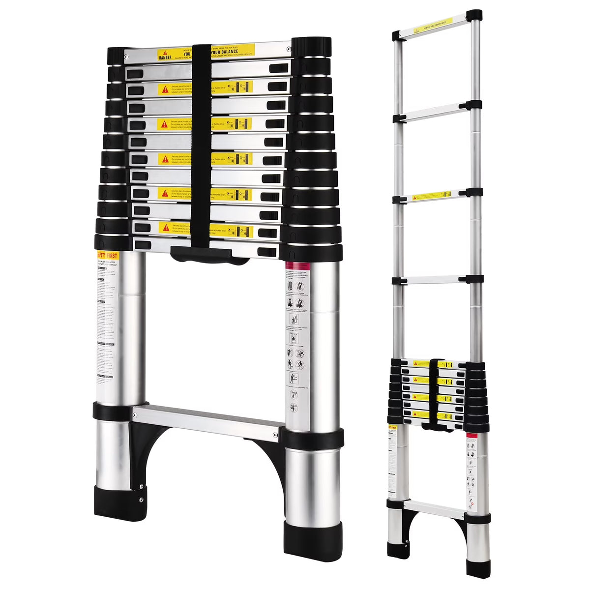 2026 NewHBTower 12.5 FT Telescoping Ladder, Aluminum Lightweight Extension Ladder with 2 Triangle Stabilizers, Heavy Duty 330lbs Max Capacity, Multi-Purpose Collapsible Ladder for RV or Outdoor Work