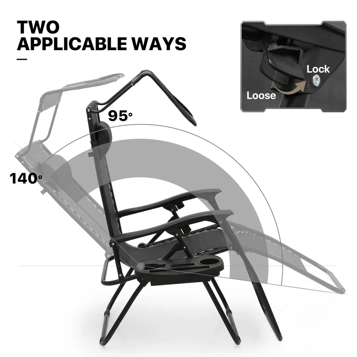 2026 NewMoNiBloom Zero Gravity Chairs Set of 2, Folding Outdoor Patio Beach Recliner with Canopy Shade & Headrest, Black
