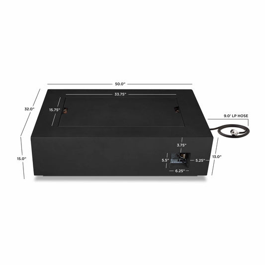 Real Flame Aegean 50" Rectangle Steel Propane or Natural Gas Fire Pit Table in Black