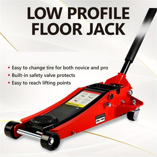 4t Low Profile Jack, Red And Black, Ultra Low Floor Jack With Dual Pistons Quick Lift Pump, Car Jack Hydraulic AutoLifts For Hom ,Easy to Operate
