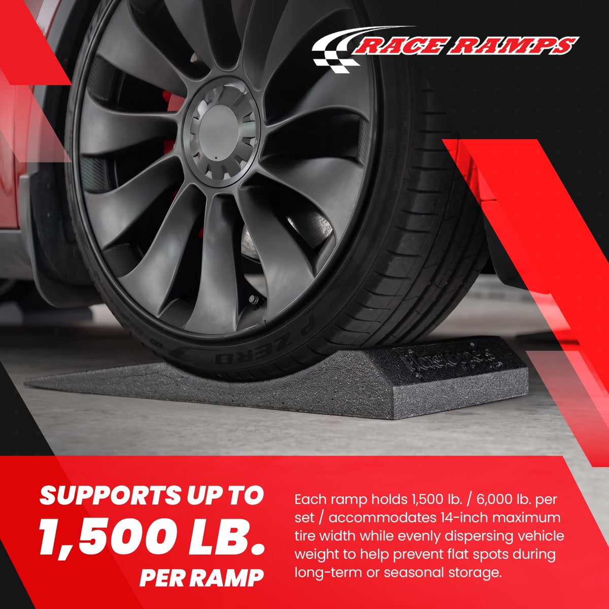 Race Ramps Supercar FlatStoppers, Tire Car Ramps for Storage, 16" Wide, Set of 4