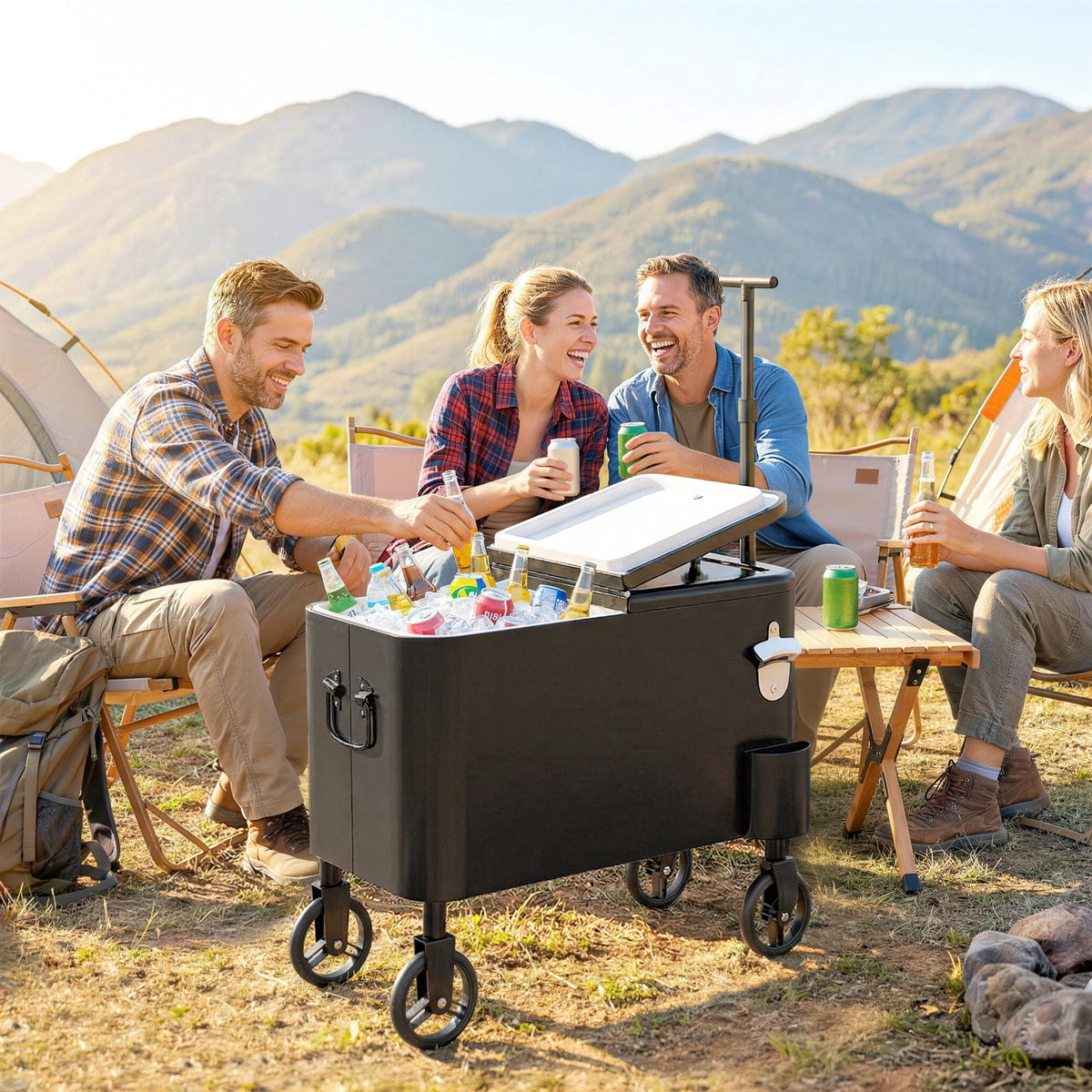 Outsunny Outdoor Patio Cooler Cart, Rolling Ice Chest with Wheels, Black