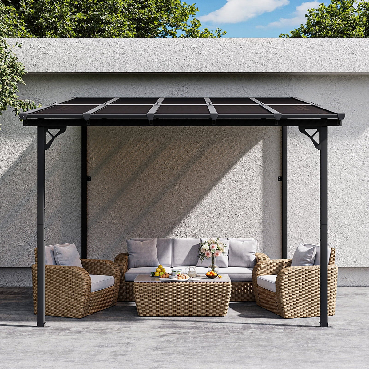 2026 NewAoxun 8' x 5' Gazebo for Patio, Gazebo Pergola with Sloped Roof, Grill Gazebo Large Wall-Mounted Heavy Duty Awnings, for Backyard, Deck, Patio