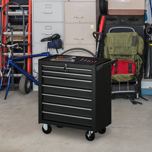 HOMCOM 7 Drawer Tool Chest Mobile Lockable Toolbox with Handle and Wheels