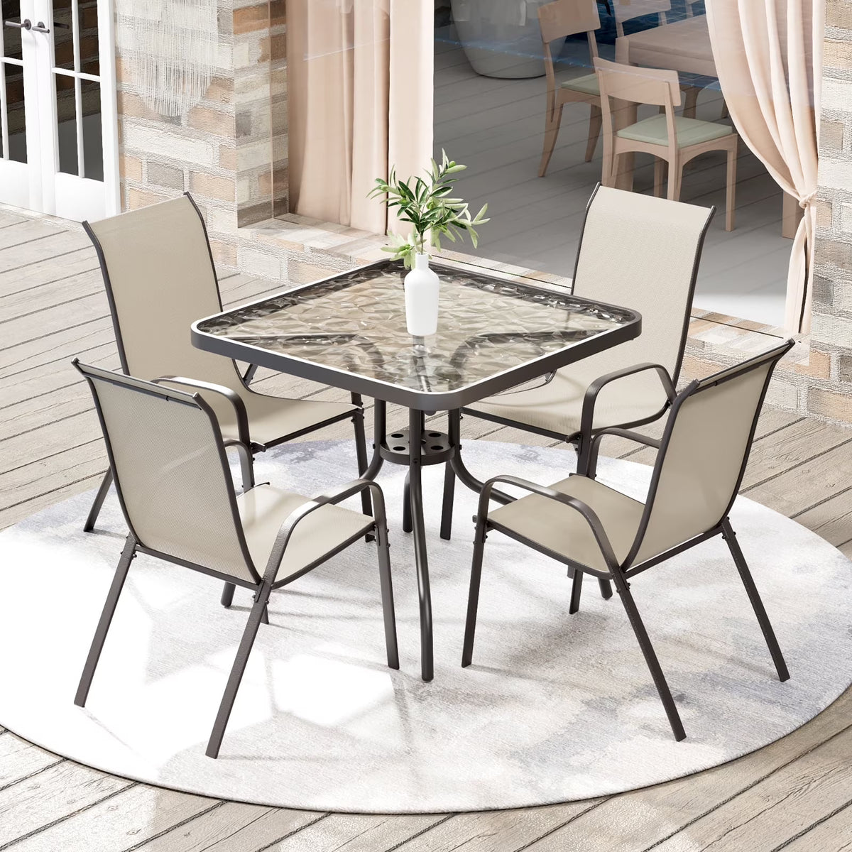 2026 NewPirecart 5-Piece Outdoor Patio Dining Table Set with 4 Stackable Textilene Chairs for for Patio, Lawn, Garden, Gray