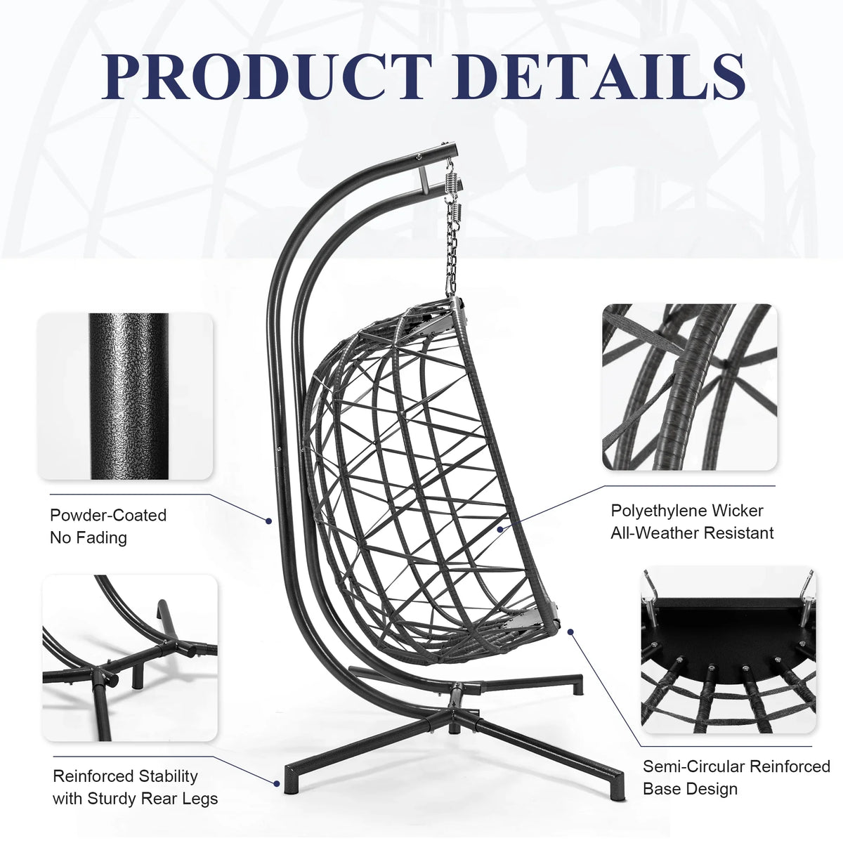 2026 NewRADIATA Double Wicker Egg Swing Chair with Stand, 2-Person Hanging Egg Chair for Indoor/Outdoor, 700lbs Capacity, Thick Cushions & Headrest,Sturdy Metal Frame"Dark Gray