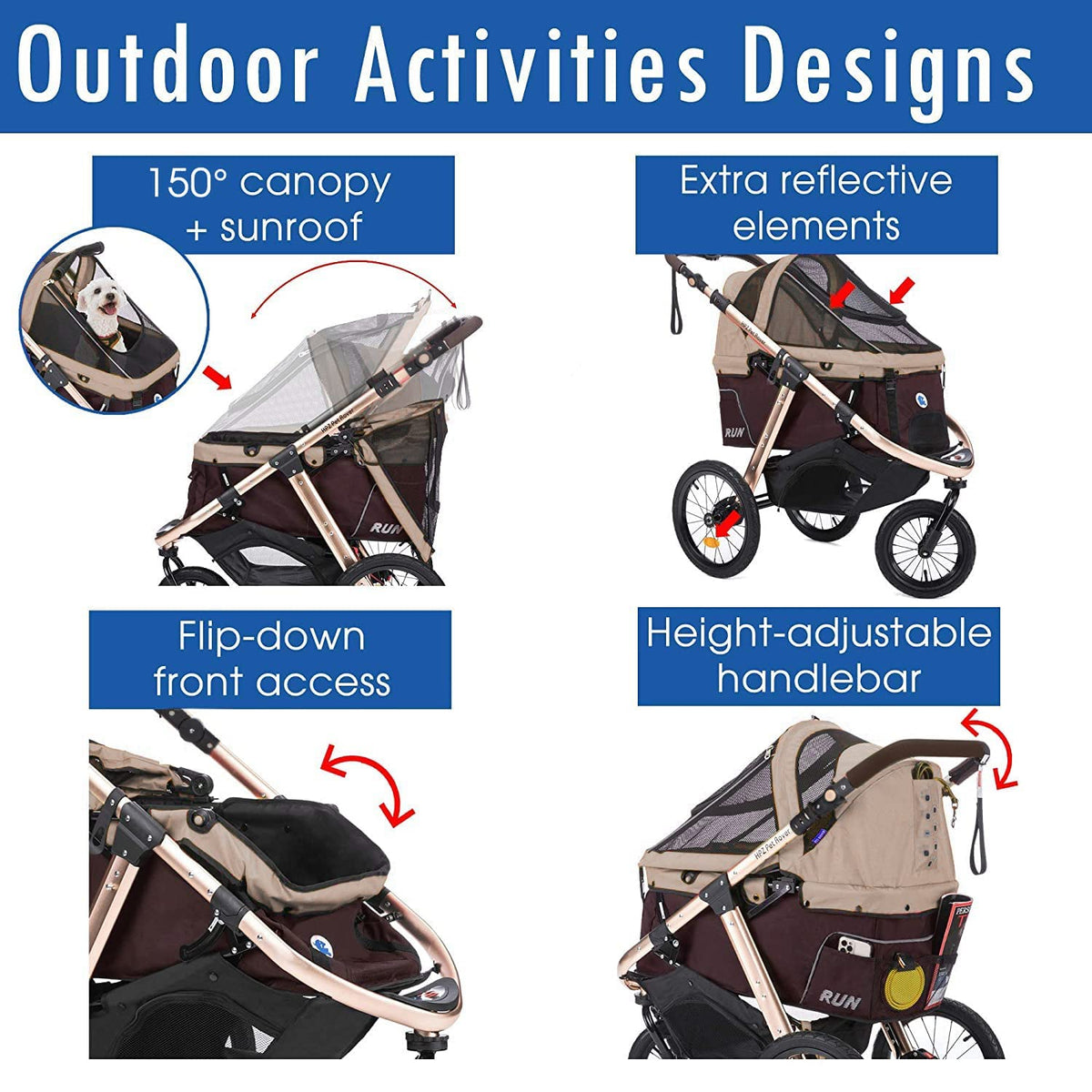 Jogging Sports Stroller with Comfort Rubber Wheels/Zipper-Less Entry/1-Hand Quick Fold/Aluminum Frame for Small/Medium Dogs, Cats and Pets (Green Camo)