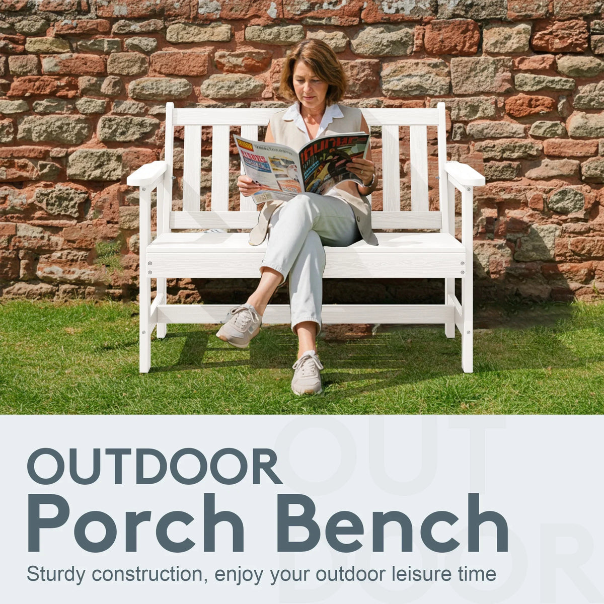 2026 NewSERWALL Outdoor Bench for 2-Person, Weather-Resistant HDPE with Aluminum Reinforcement, Supports 660 lbs, Comfortable Seating for Patio, Garden, and Porch, Black