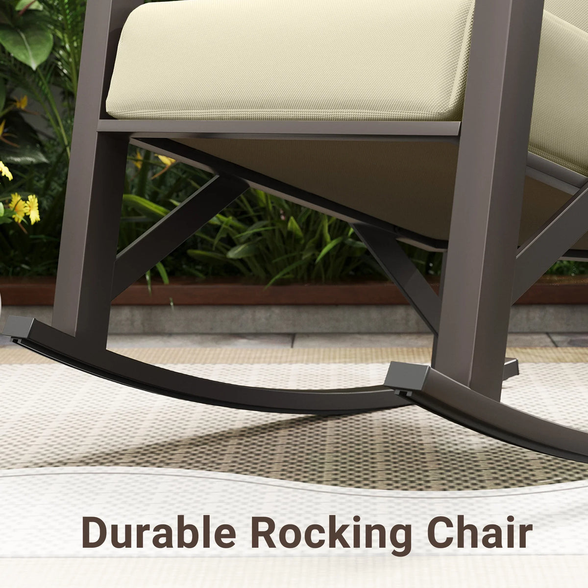 2026 NewMRUAKA Rocking Chair Bistro Set,3 Piece Outdoor Patio Furniture Set with 2 Rockers and 1 Metal Coffee Table with Thick Cushions for Porch,Backyard,Poolside,Beige
