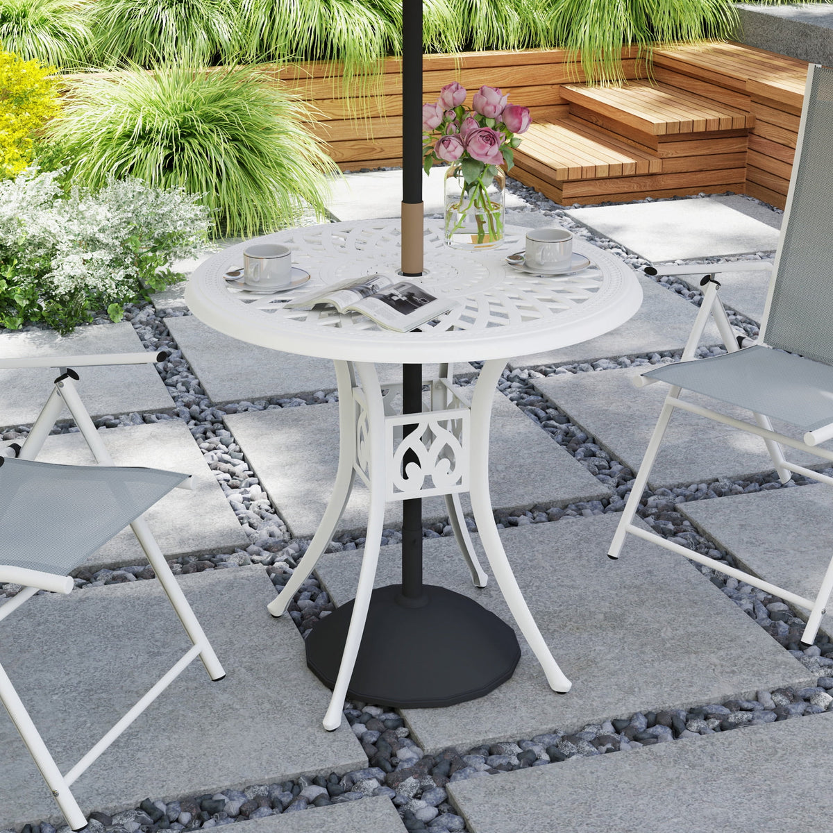 Outsunny 30-inch Round Patio Dining Table, White
