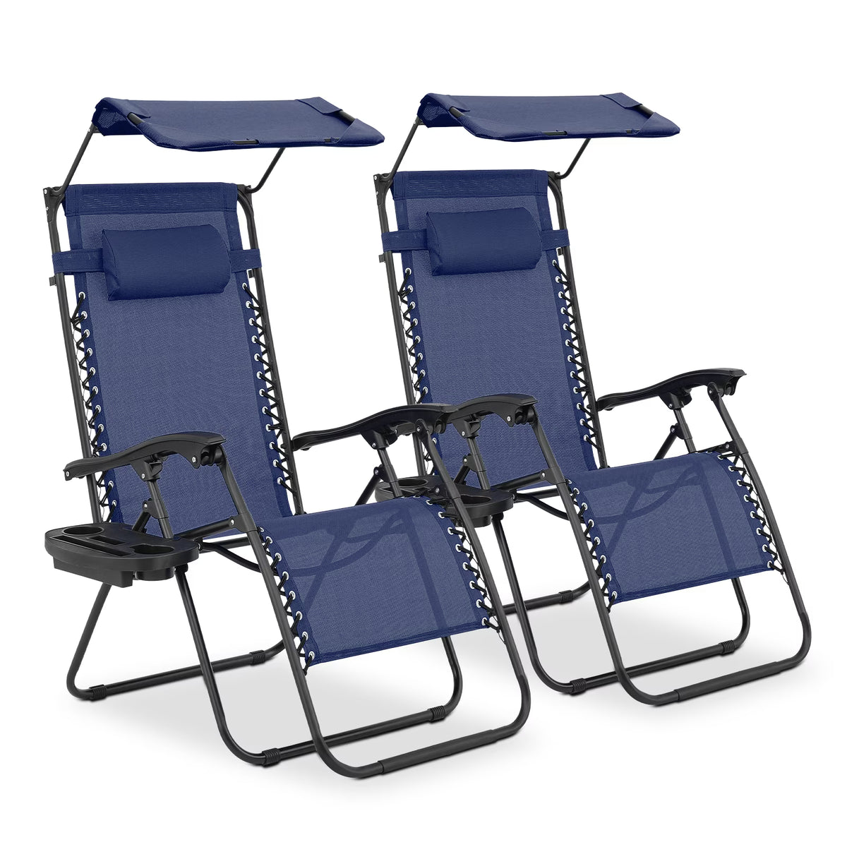 2026 NewMoNiBloom Zero Gravity Chairs Set of 2, Folding Outdoor Patio Beach Recliner with Canopy Shade & Headrest, Black