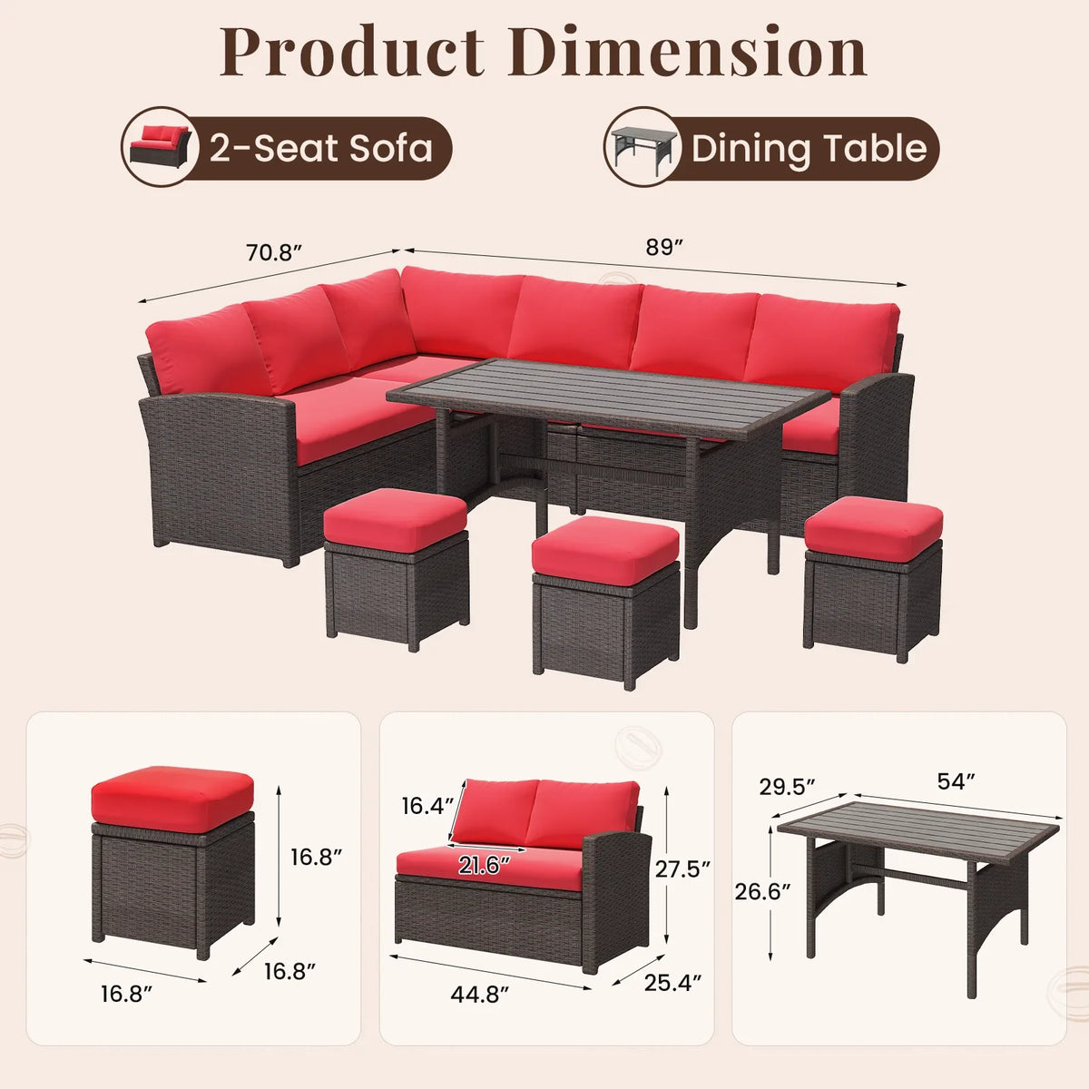 2026 NewAECOJOY 7 Piece Patio Furniture Set PE Rattan Outdoor Dining Set Sectional Sofa Couch with Table Patio Conversation Set in Gray