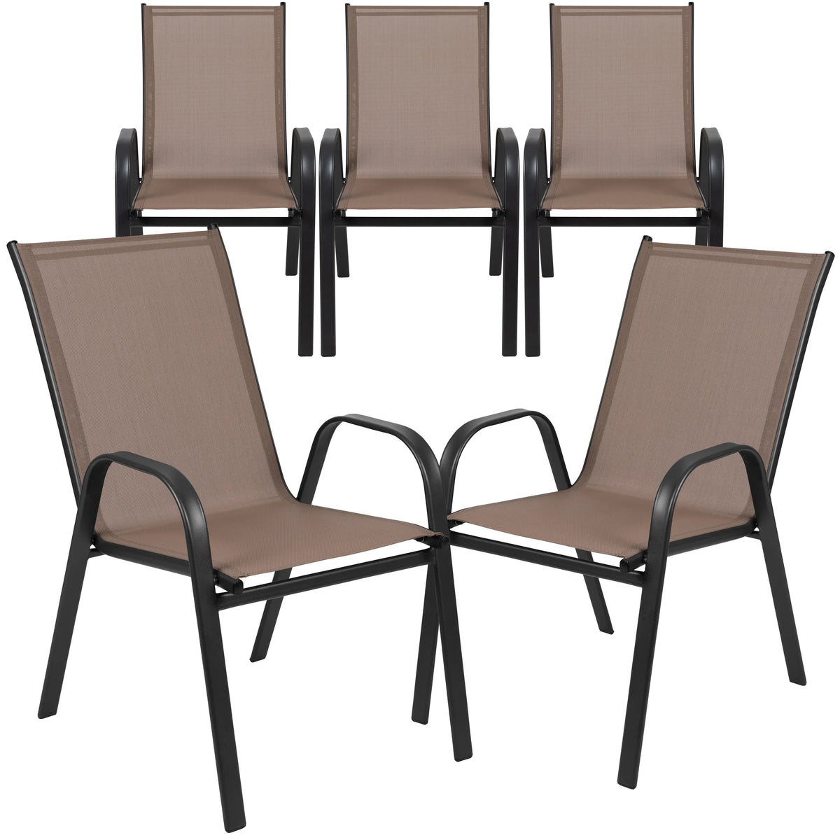 2026 NewBizChair 5 Pack Black Outdoor Stack Chair with Flex Comfort Material and Metal Frame
