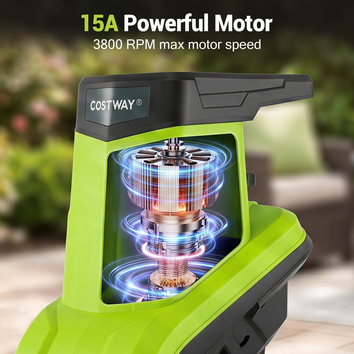 Costway 15-Amp Electric Wood Chipper Shredder Mulcher, 1.8" Max Cutting Diameter Green+Black