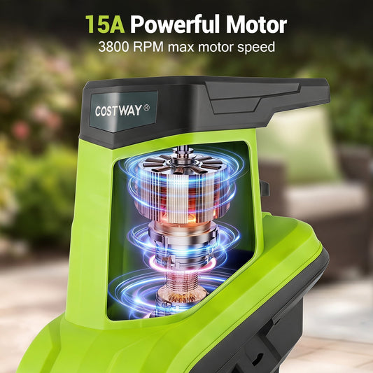Costway 15-Amp Electric Wood Chipper Shredder Mulcher, 1.8" Max Cutting Diameter Green+Black