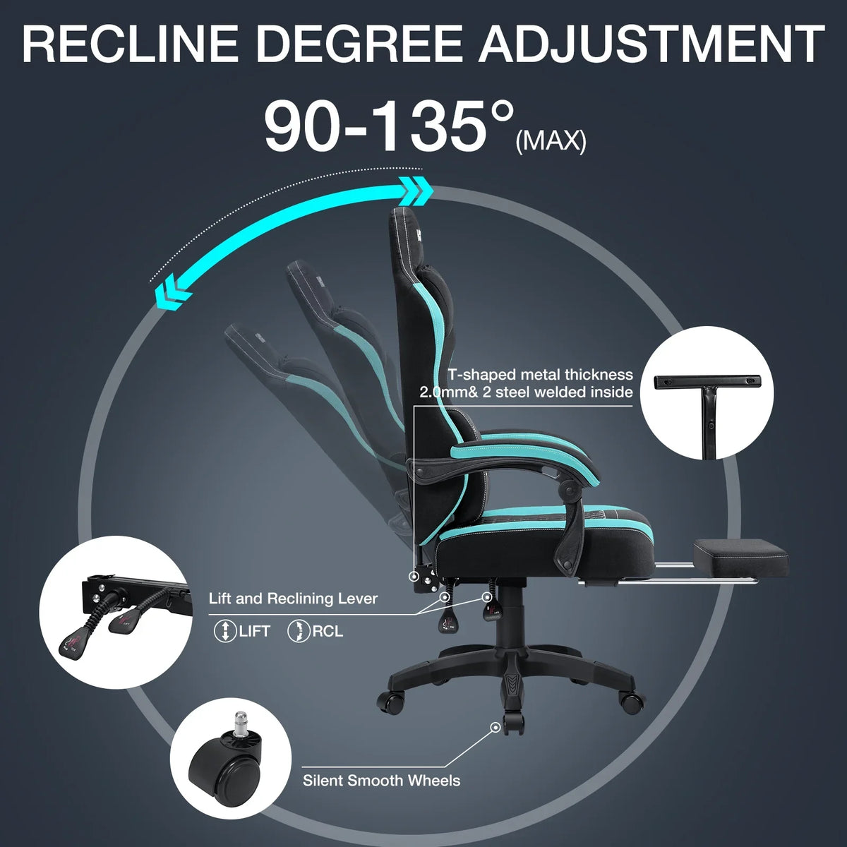2026 NewHoffree Gaming Chair with Massage Fabric Office Chair with footrest for Adults, Ergonomic Gamer Chair with Headrest and Lumbar Support for Office Gaming, 440 LBS