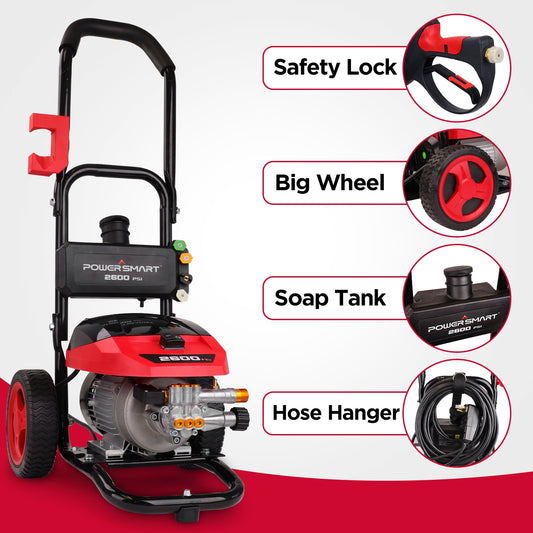 PowerSmart Electric Brushless Pressure Washer 2600PSI Max 1.2 GPM, Ultra Light Portable Power Washers