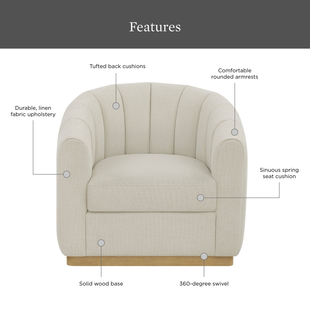 2026 NewBetter Homes & Gardens Lillian Accent Swivel Chair, Cream Linen