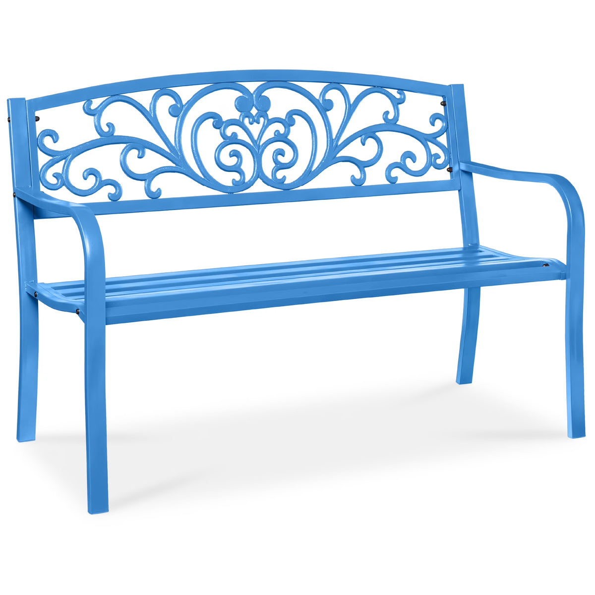 2026 NewBest Choice Products Outdoor Steel Bench Garden Patio Porch Furniture w/ Floral Design Backrest - Black