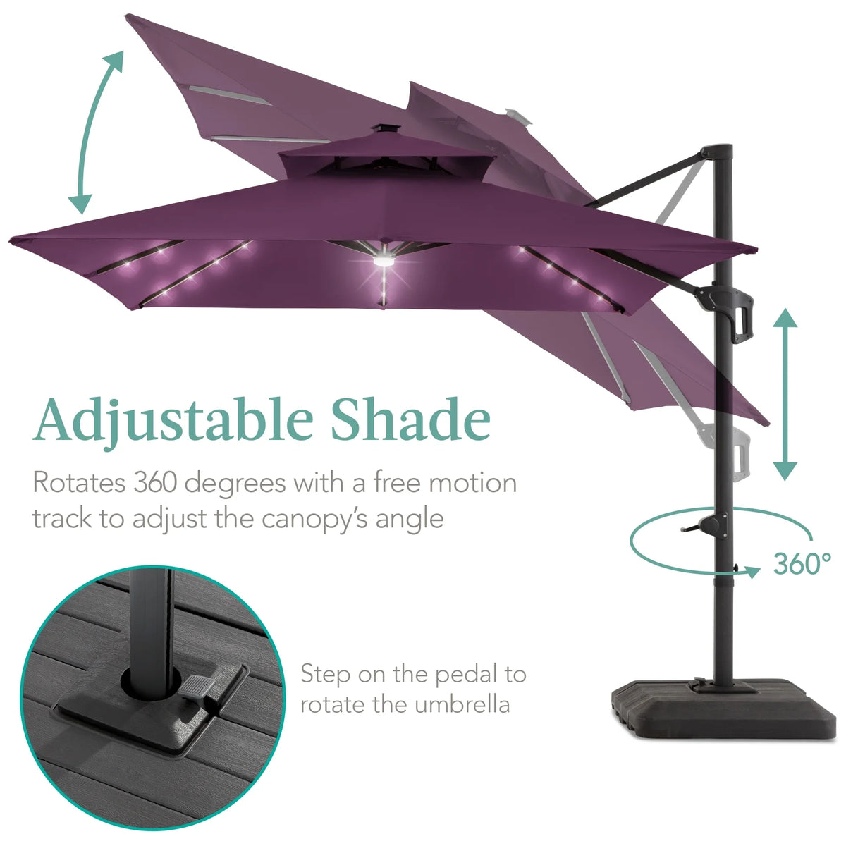 2026 NewBest Choice Products 10x10ft 2-Tier Square Outdoor Solar LED Cantilever Patio Umbrella w/ Base Included - Tan