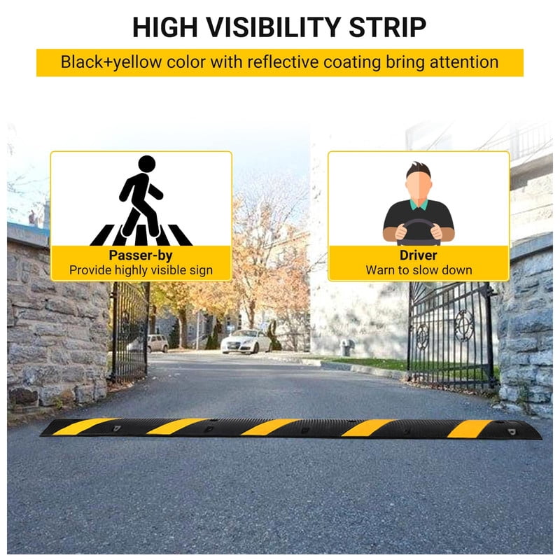 Speed Bumps Rubber Speed Bumps – 6FT Heavy Duty Cable Ramp (2 Pack), 66,000 LBS Load Capacity, High-Visibility Yellow/Black, Modular Design – for Parking Lots, Warehouses, Schools, Hotels