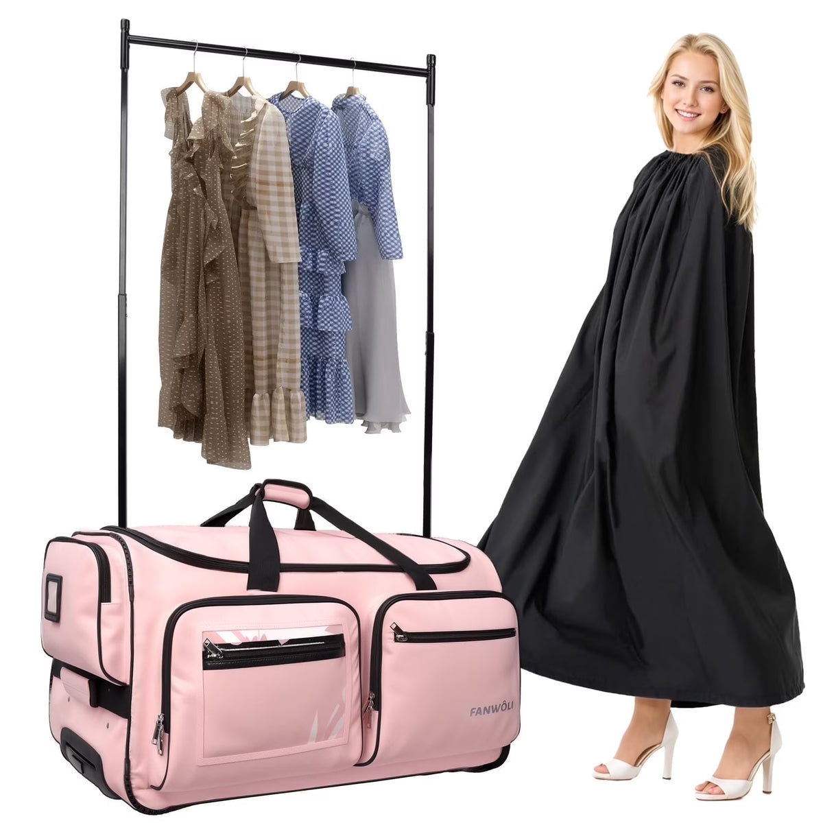 2026 NewFegat Dance Bag with Garment Rack - 28"Collapsible Rolling Competition Dance Duffle Bag Lightweight Costume Wheeled Suitcase for Dancers Shows Livestreamer Athletes
